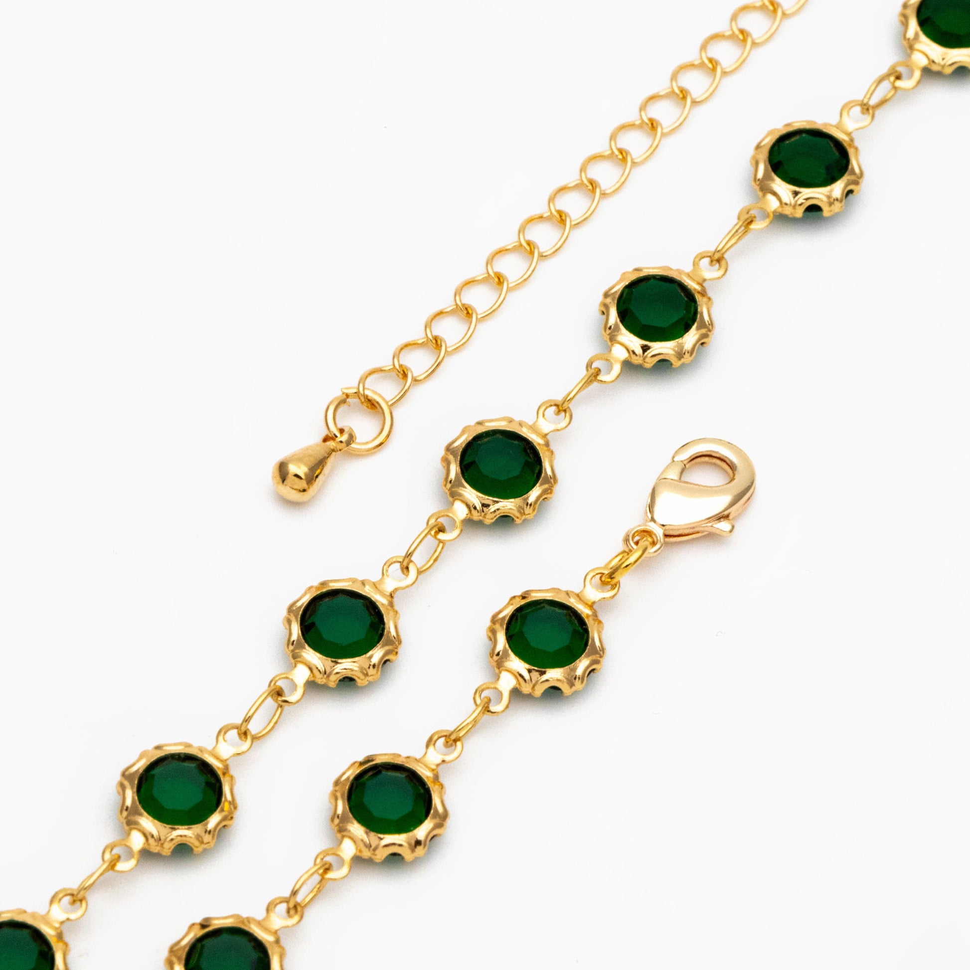 Adjustable Bracelet/ Anklet/ Necklace with Extender, 18K Gold plated Brass, Crystal Coin Bead Chain, Ready to Wear (#LK-183)