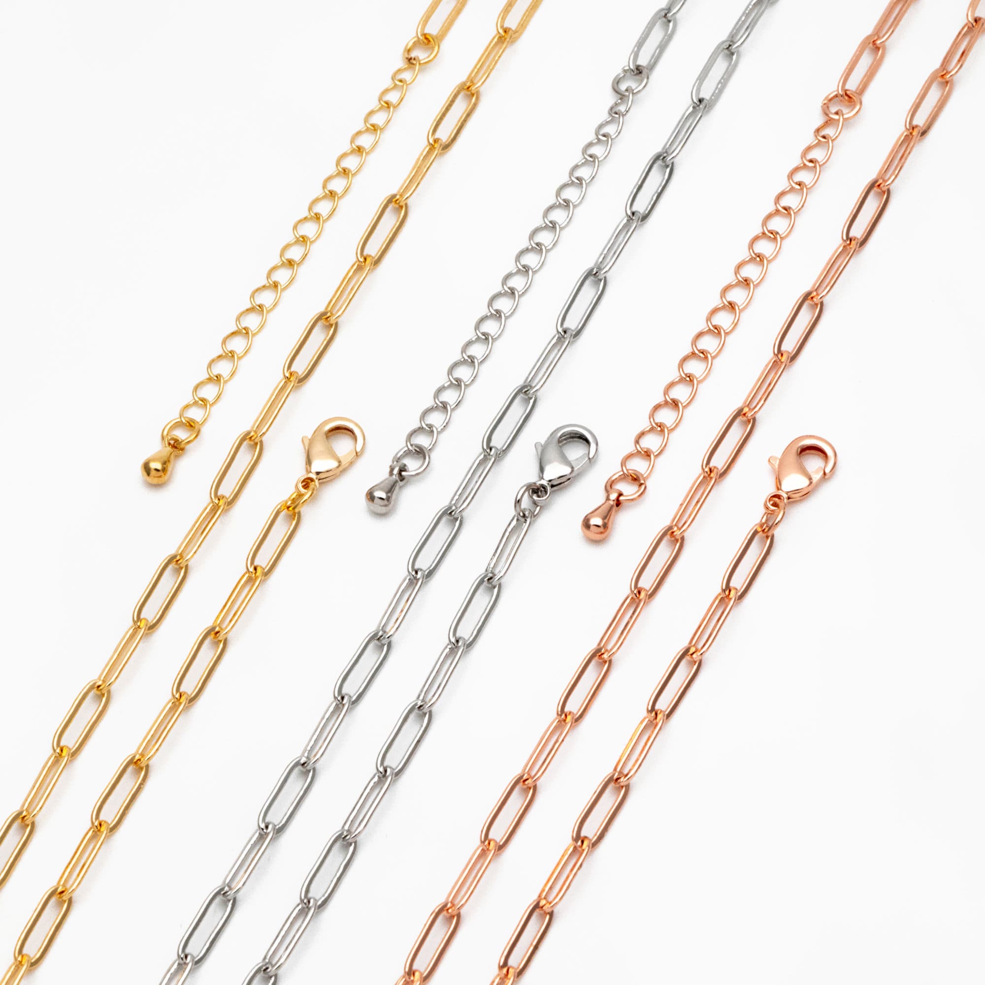 Gold/ Silver/ Rose Gold Oval Cable Chains 3mm, Finished Bracelet/ Anklet/ Necklace with Extender Chain, Ready to Wear (#LK-272)