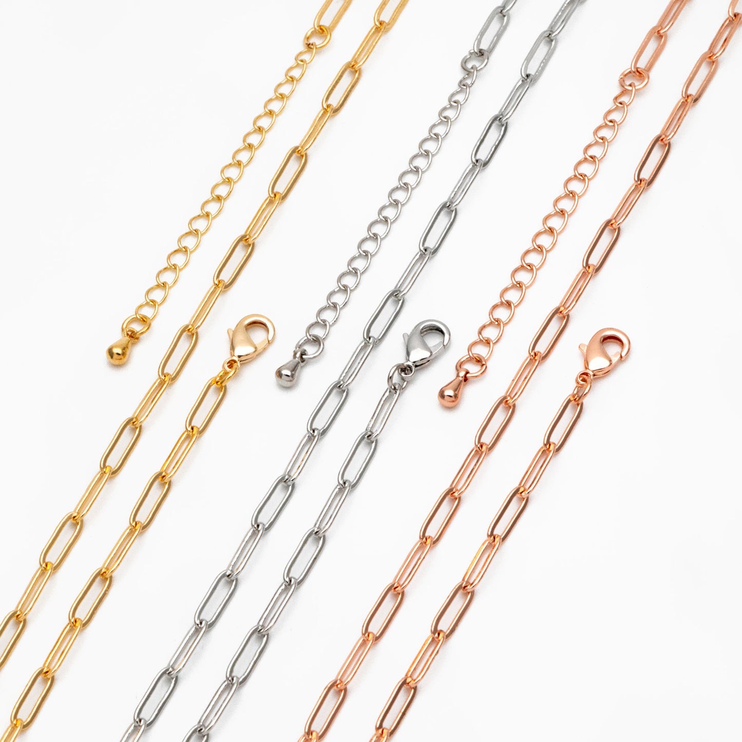 Gold/ Silver/ Rose Gold Oval Cable Chains 3mm, Finished Bracelet/ Anklet/ Necklace with Extender Chain, Ready to Wear (#LK-272)