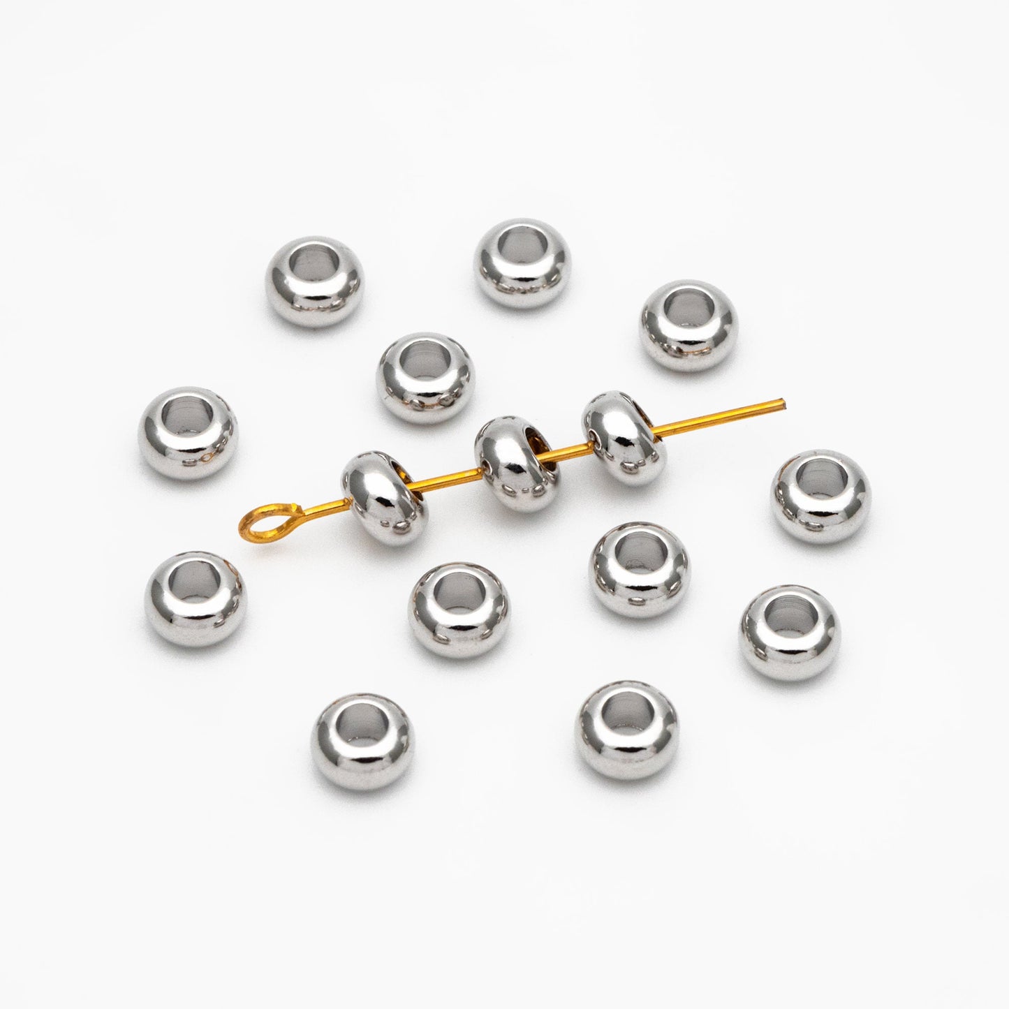 20pcs Gold/ Silver Rondelle Spacer Beads 3.5/ 6mm, Gold/ Rhodium plated Brass Large Hole Saucer Beads (GB-239)