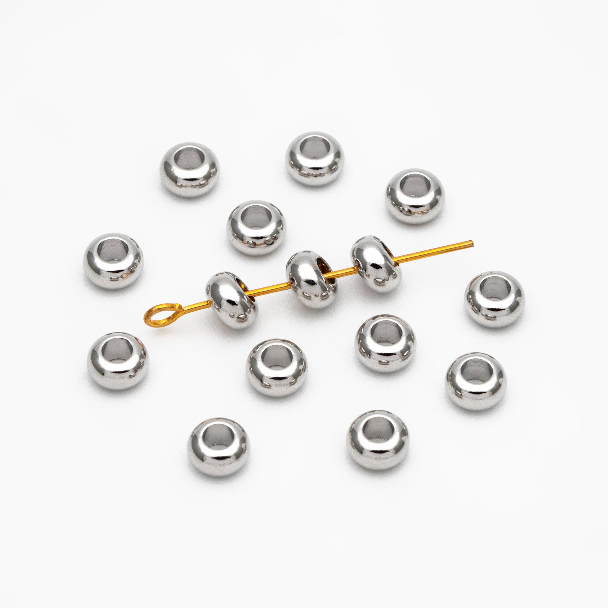 20pcs Gold/ Silver Rondelle Spacer Beads 3.5/ 6mm, Gold/ Rhodium plated Brass Large Hole Saucer Beads (GB-239)