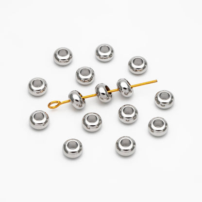 20pcs Gold/ Silver Rondelle Spacer Beads 3.5/ 6mm, Gold/ Rhodium plated Brass Large Hole Saucer Beads (GB-239)