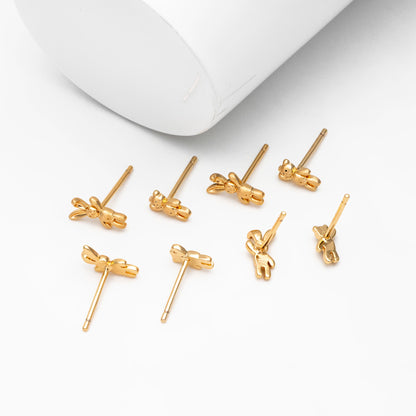 10pcs Gold/ Silver Rabbit and Bear Asymmetry Earrings, Gold/ Rhodium Plated Brass Minimalist Stud Earrings (GB-4207)
