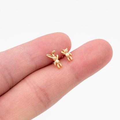 10pcs Gold/ Silver Rabbit and Bear Asymmetry Earrings, Gold/ Rhodium Plated Brass Minimalist Stud Earrings (GB-4207)