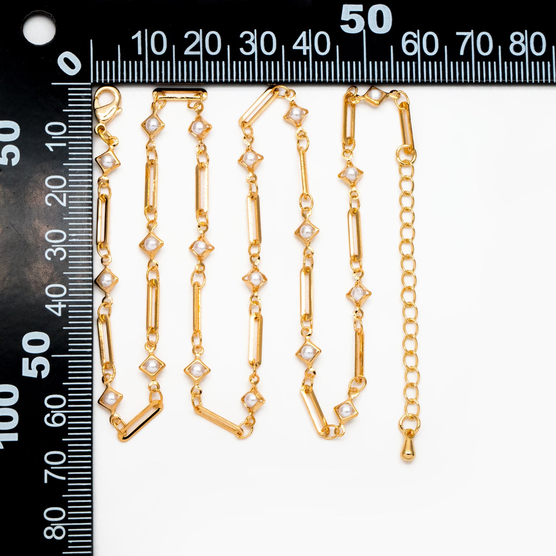 Gold Faux Pearl Chain, Finished Bracelet/ Anklet/ Necklace with Extender, Real 18K Gold Plated, Ready to Wear (#LK-510)