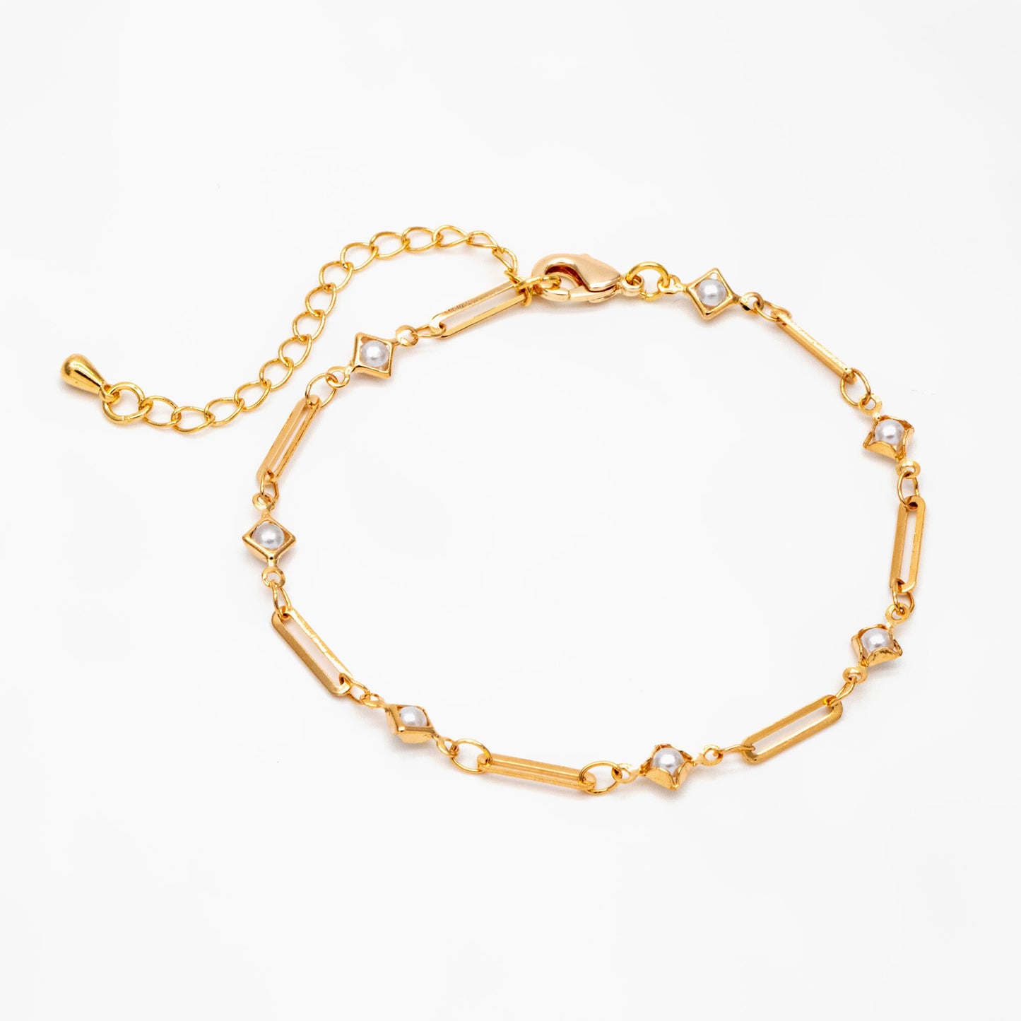 Gold Faux Pearl Chain, Finished Bracelet/ Anklet/ Necklace with Extender, Real 18K Gold Plated, Ready to Wear (#LK-510)