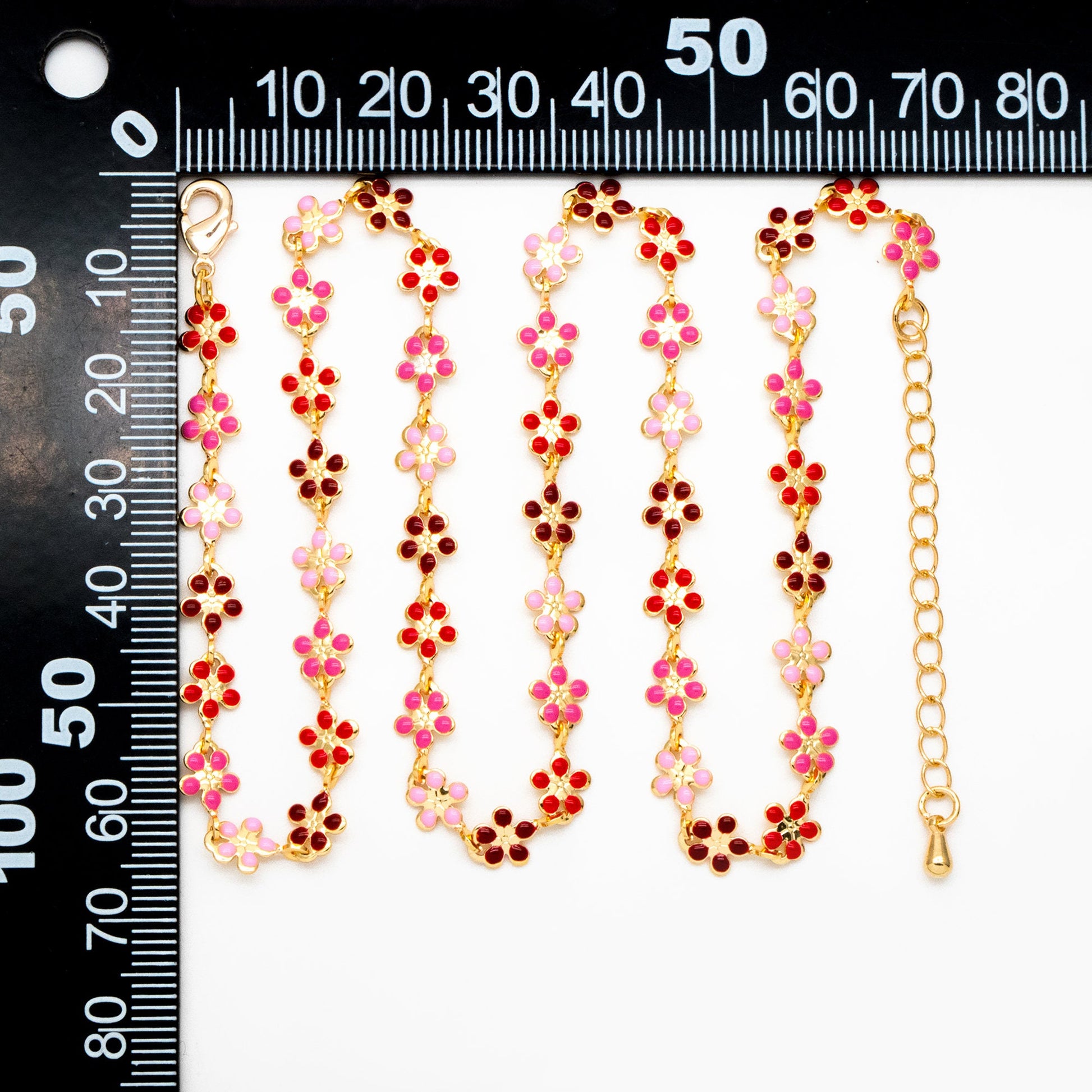 Gold plated Enamel Flower Chain, Finished Bracelet/ Anklet/ Necklace with Extender Chain, Ready to Wear (#LK-581-4)