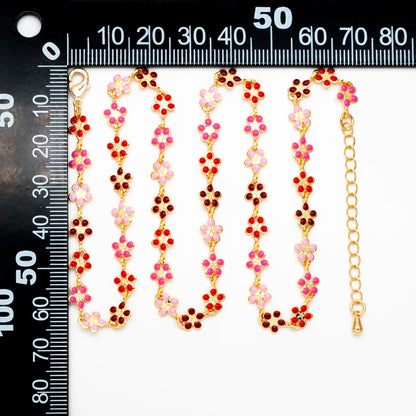 Gold plated Enamel Flower Chain, Finished Bracelet/ Anklet/ Necklace with Extender Chain, Ready to Wear (#LK-581-4)