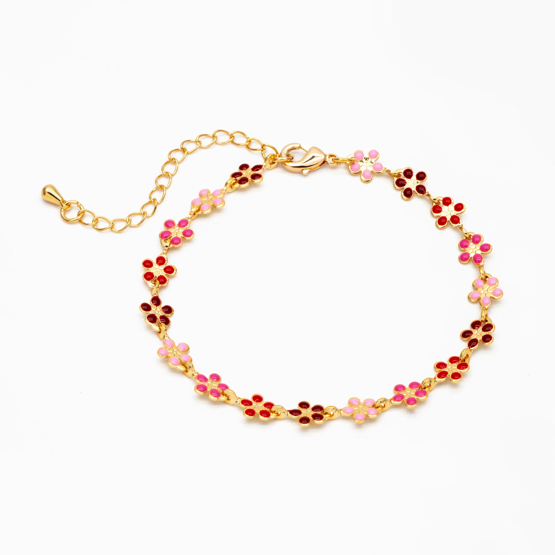 Gold plated Enamel Flower Chain, Finished Bracelet/ Anklet/ Necklace with Extender Chain, Ready to Wear (#LK-581-4)
