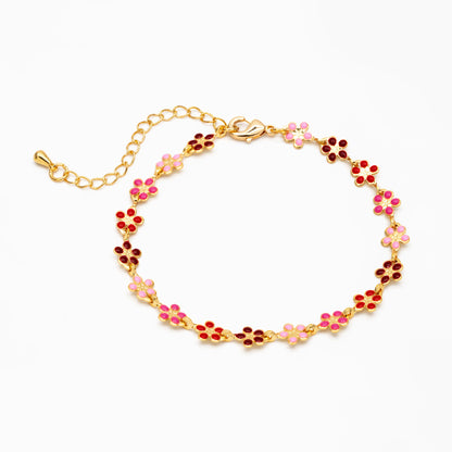 Gold plated Enamel Flower Chain, Finished Bracelet/ Anklet/ Necklace with Extender Chain, Ready to Wear (#LK-581-4)