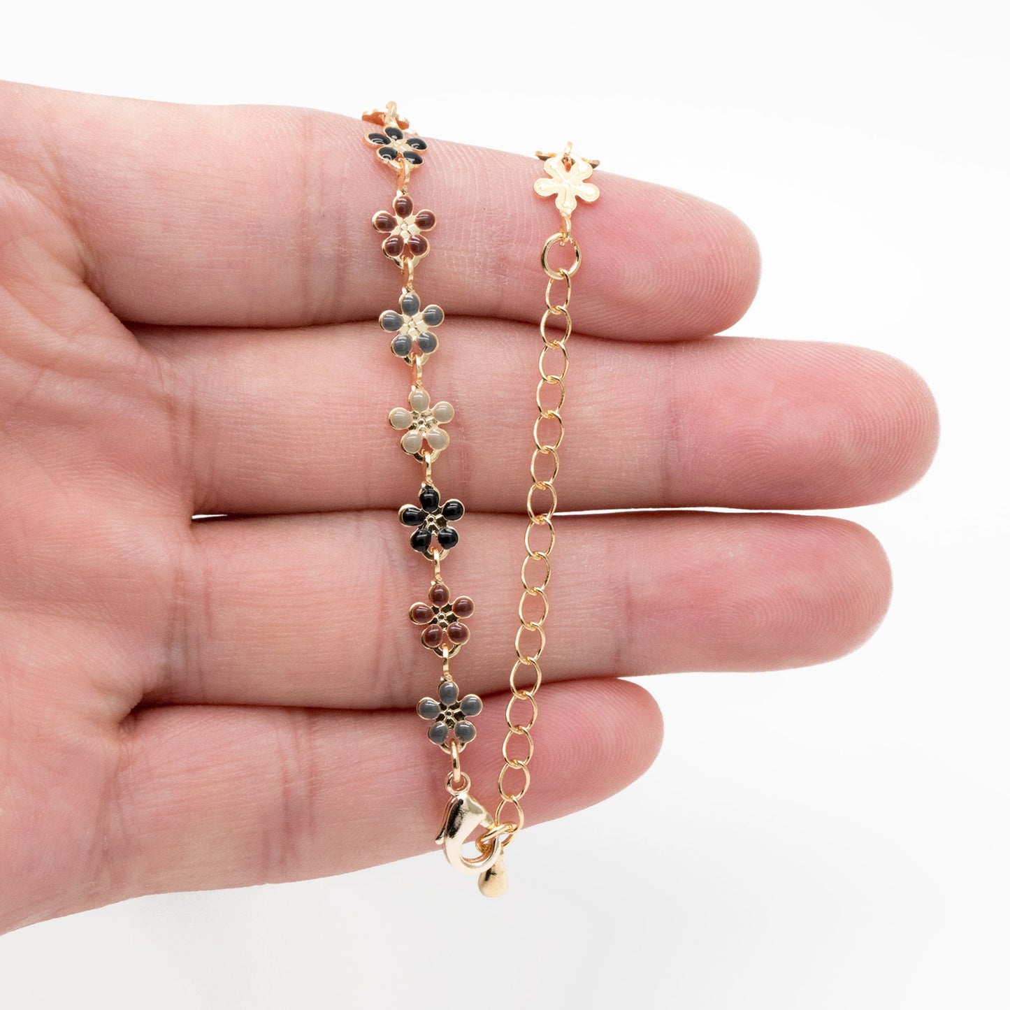 Enamel Flower Chain, Finished Bracelet/ Anklet/ Necklace with Extender Chain, Adjustable Rainbow Jewelry, Ready to Wear (#LK-581-8)
