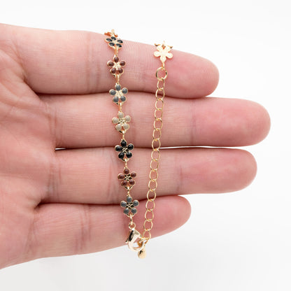 Enamel Flower Chain, Finished Bracelet/ Anklet/ Necklace with Extender Chain, Adjustable Rainbow Jewelry, Ready to Wear (#LK-581-8)