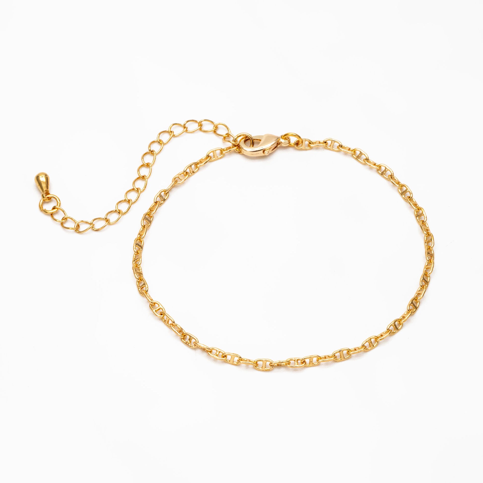 Gold Mariner Anchor Chain 2mm, Oval Link Chain, Finished Bracelet/ Anklet/ Necklace with Extender Chain, Ready to Wear (#LK-583)