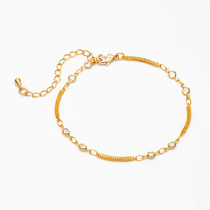 CZ Paved Gold Circle Bezel Connector Specialty Chains, Adjustable Bracelet/ Anklet/ Necklace with Extender Chain, Ready to Wear (#LK-593)