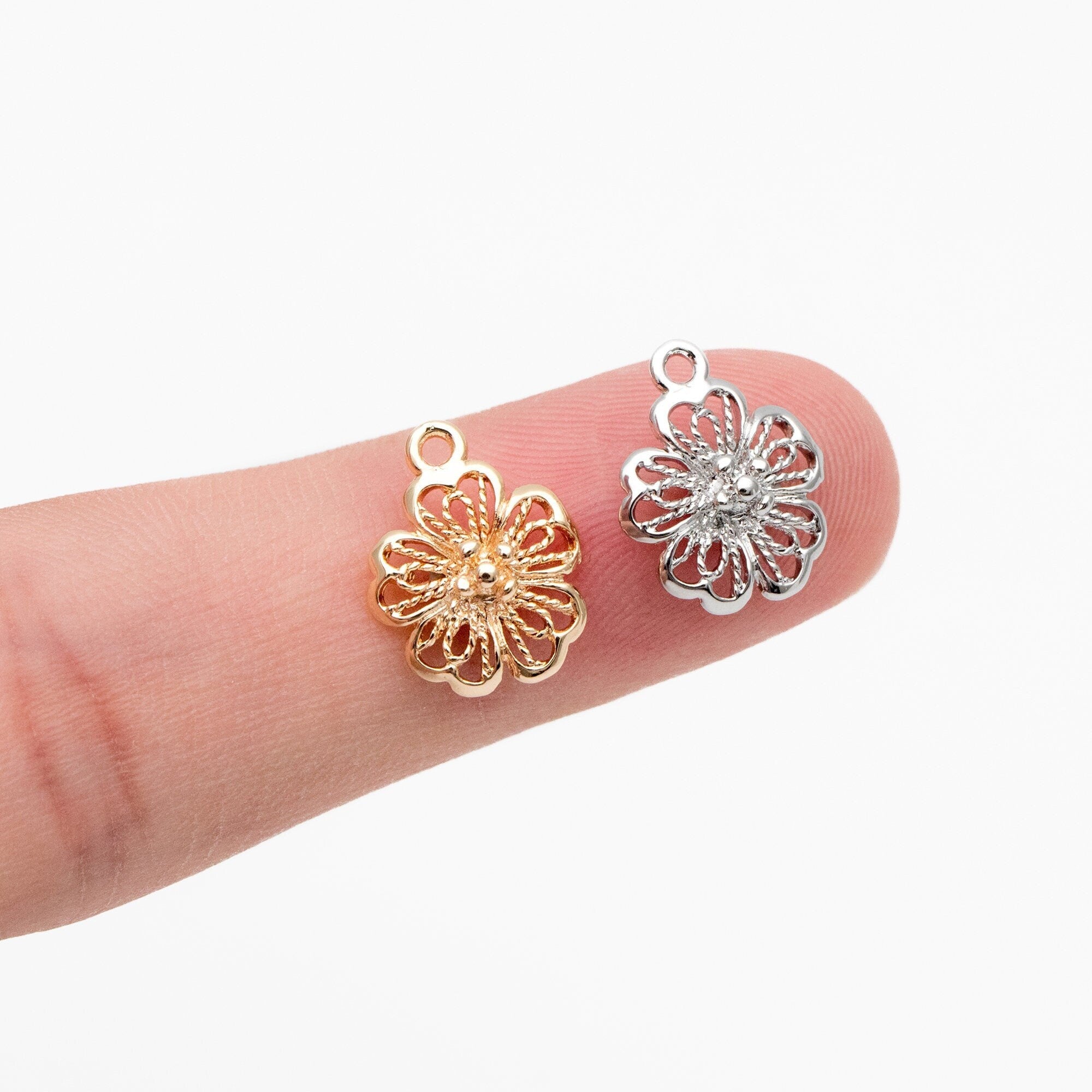 10pcs Gold/ Silver Tone Hollow Flower Charms, Jewelry Making, Diy Material, Jewelry Supplies (GB-3893)