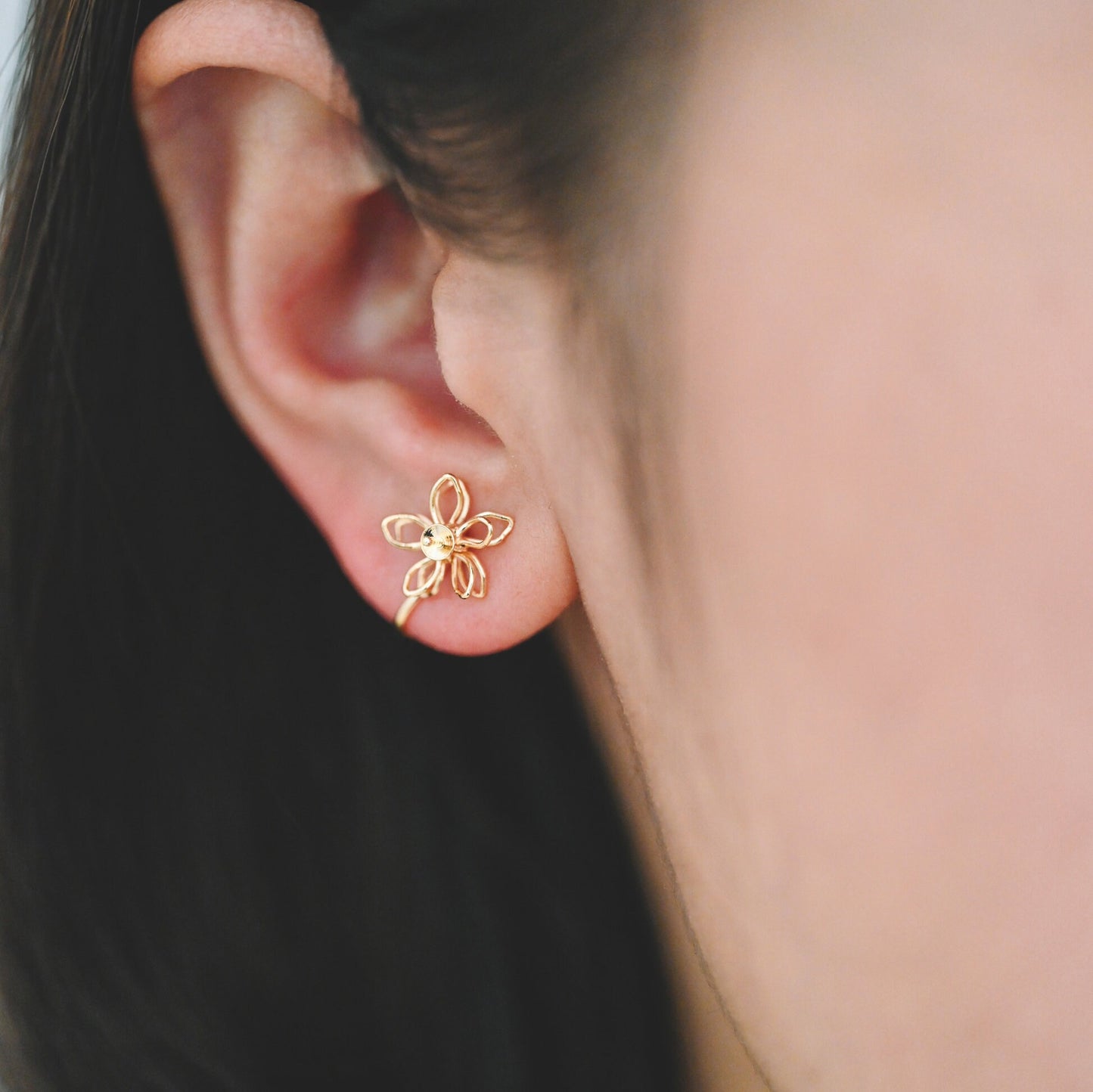 10pcs Gold Wire Flower Earring Converters, Clip On Earring, Pearl Peg Earring Mounts, Half Drilled Pearl Post Earring Settings (GB-3614)