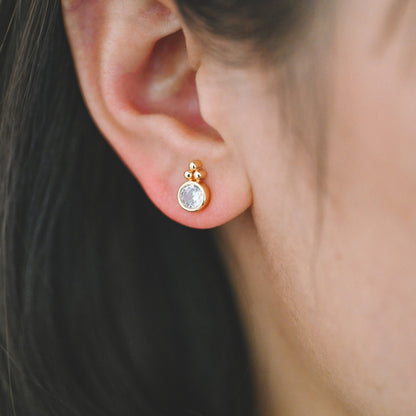 10pcs CZ Pave Round Trinity Ear Posts 10x6mm, Gold Plated Brass Dainty Stud Earrings (GB-3639)