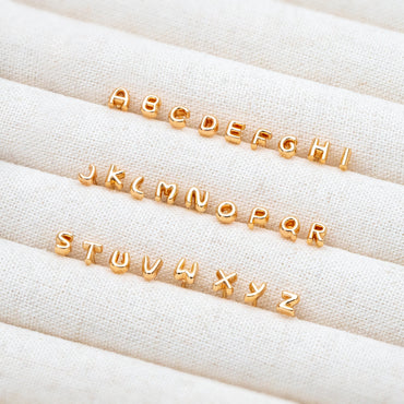 10pcs Gold Alphabet Earrings 4mm, English Letter Studs, Real Gold Plated Brass, You Choose Letter (GB-4221)