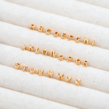 10pcs Gold Alphabet Earrings 4mm, English Letter Studs, Real Gold Plated Brass, You Choose Letter (GB-4221)