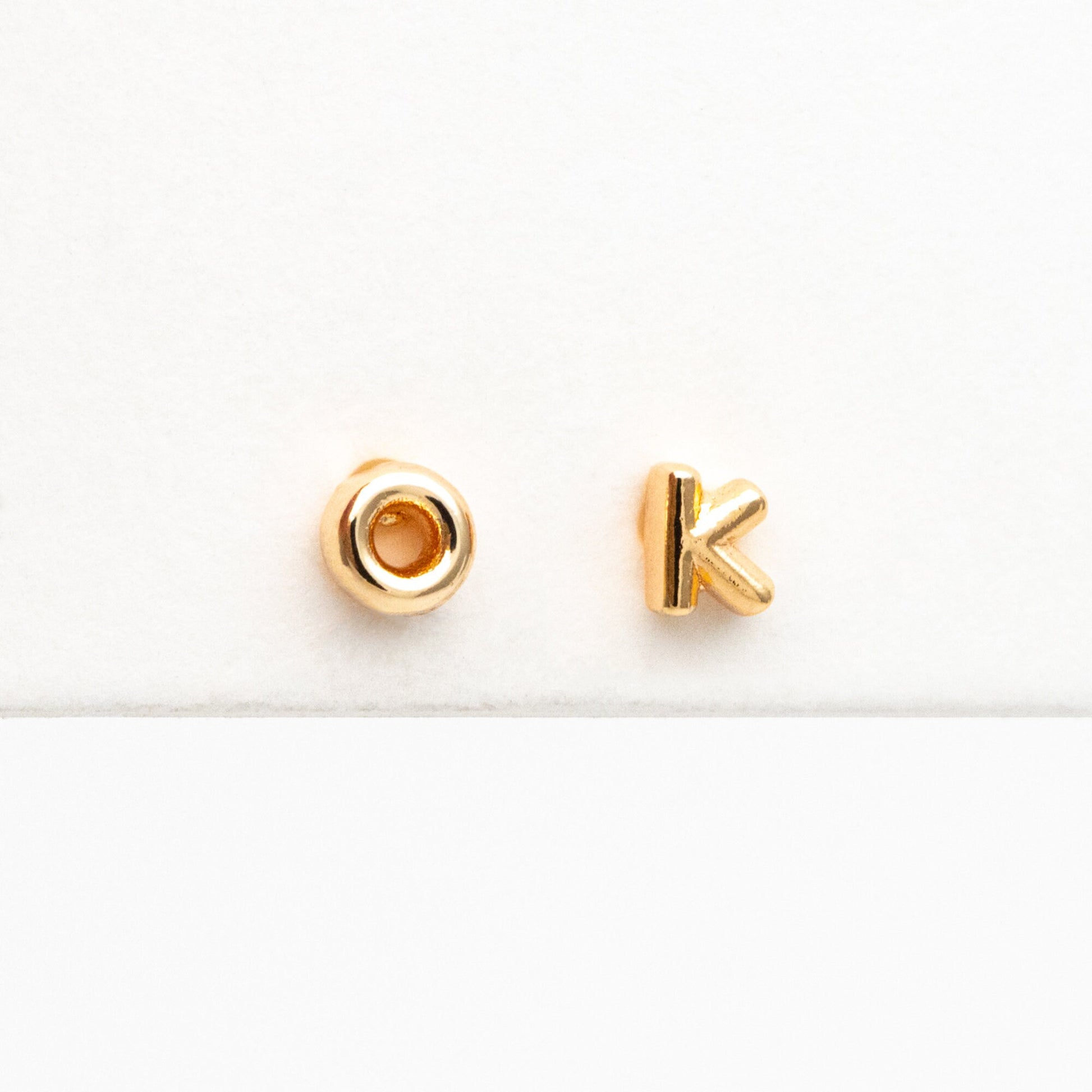 10pcs Gold Alphabet Earrings 4mm, English Letter Studs, Real Gold Plated Brass, You Choose Letter (GB-4221)