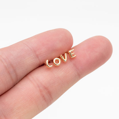 10pcs Gold Alphabet Earrings 4mm, English Letter Studs, Real Gold Plated Brass, You Choose Letter (GB-4221)