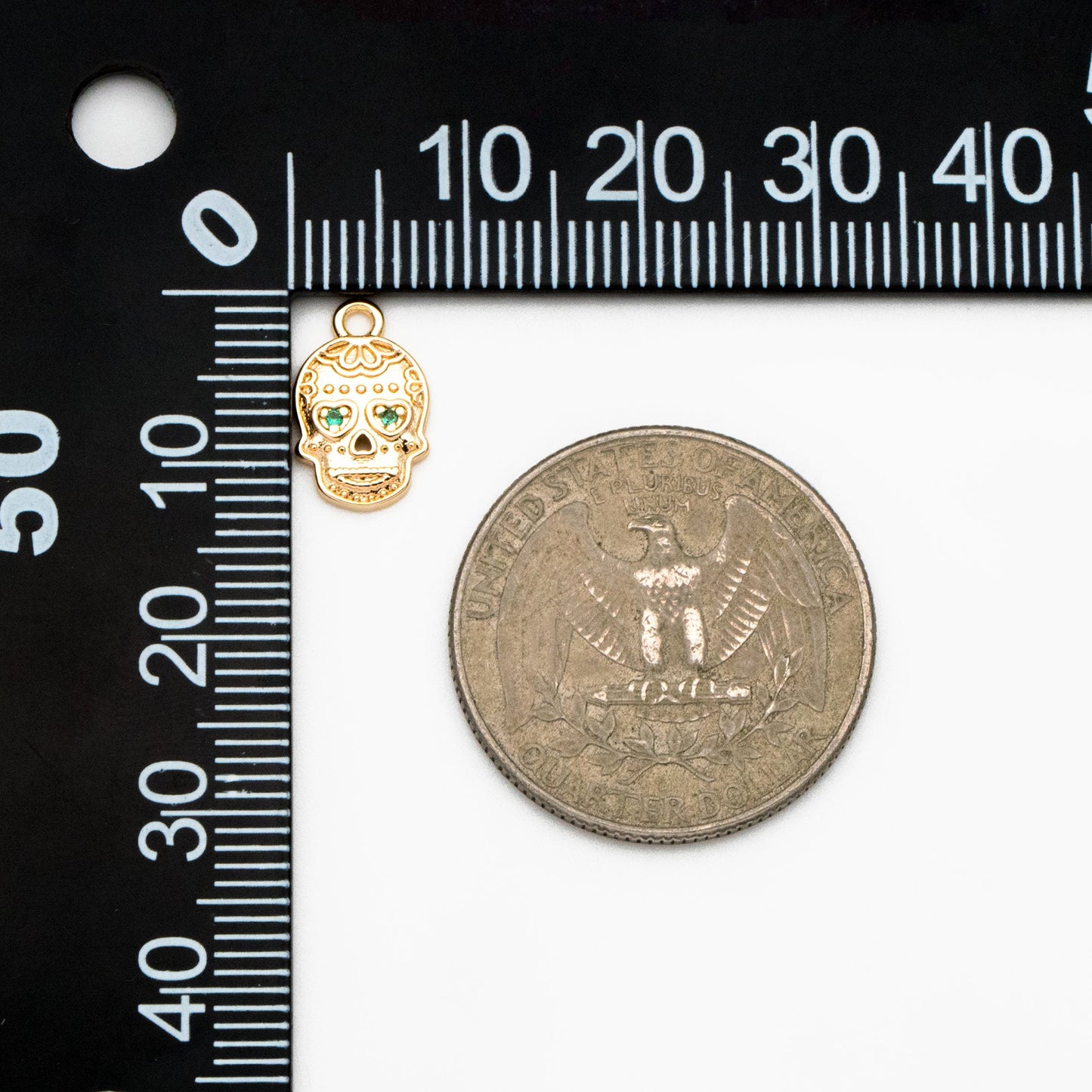 10pcs CZ Pave Gold Skull Charms 13x9mm, 18K Gold plated Brass Skull Pendants (GB-4223)