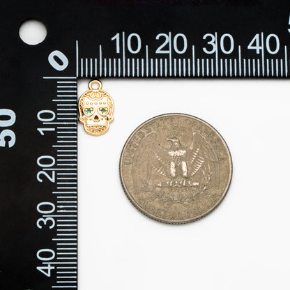 10pcs CZ Pave Gold Skull Charms 13x9mm, 18K Gold plated Brass Skull Pendants (GB-4223)