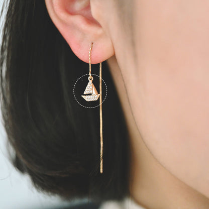 4pcs CZ Pave Gold Sailboat Charms, Gold plated Brass, Cute Nautical Charms (GB-2374-A)