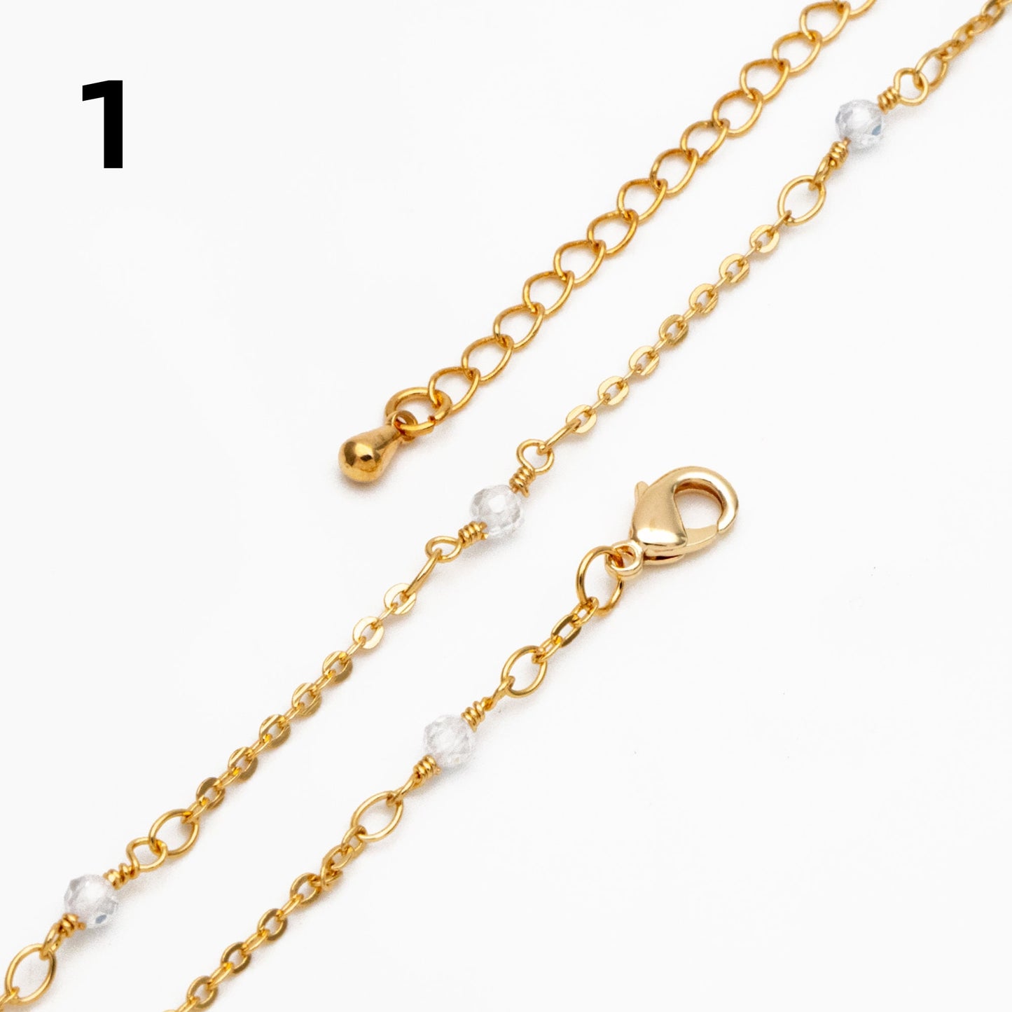 Gold Beaded Cable Chains, Finished Bracelet/ Anklet/ Necklace with Extender Chain, Ready to Wear (#LK-379)