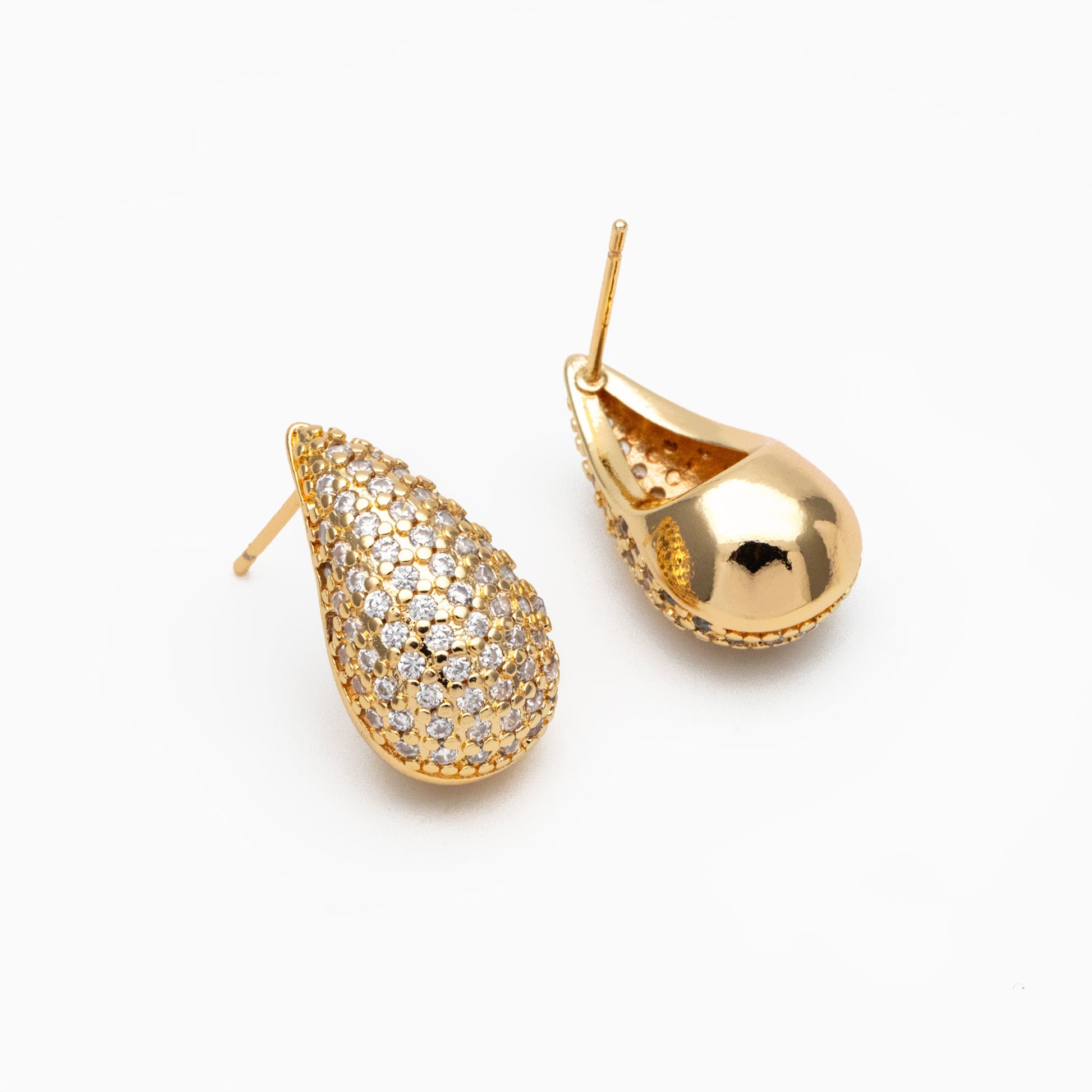 4pcs CZ Pave Teardrop Earrings, 18K Gold Plated Brass, Water Drop Stud Earrings (GB-4245)