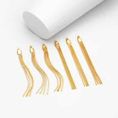4pcs Chain Tassel Charms 65mm, Gold plated Brass, Tassel Earring Components (GB-3523-D)