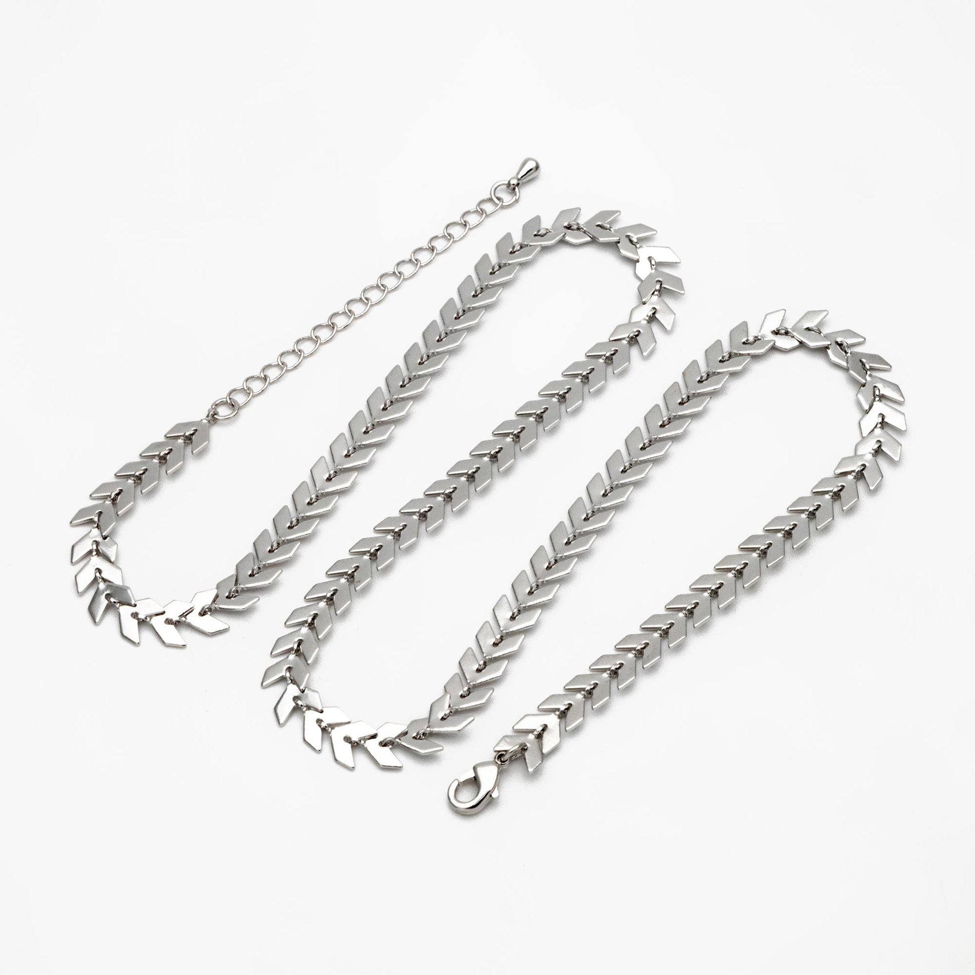 Gold/ Silver/ Rose Gold Flat Chevron Chain 6.3mm, Finished Bracelet/ Anklet/ Necklace with Extender Chain, Ready to Wear (#LK-156)