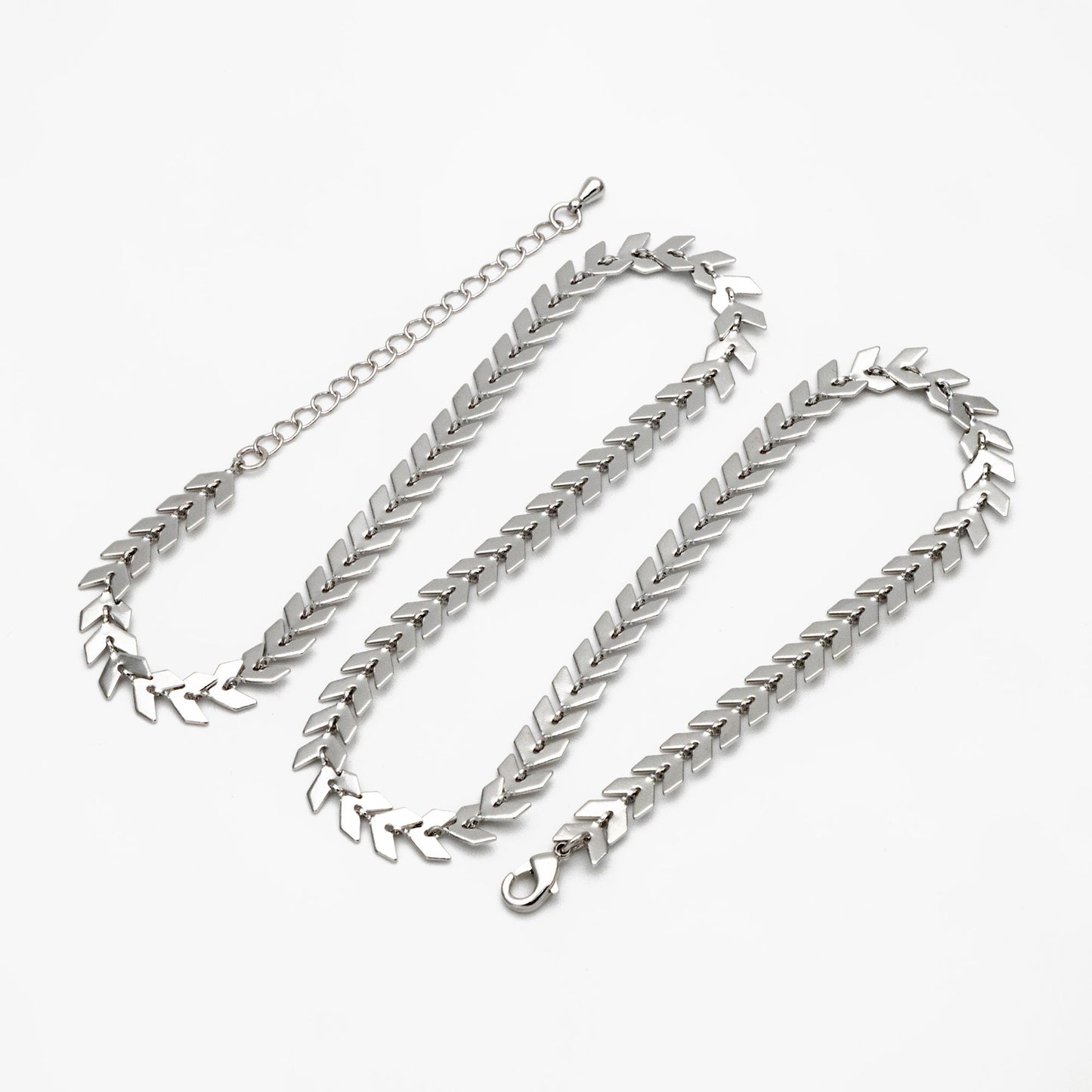 Gold/ Silver/ Rose Gold Flat Chevron Chain 6.3mm, Finished Bracelet/ Anklet/ Necklace with Extender Chain, Ready to Wear (#LK-156)