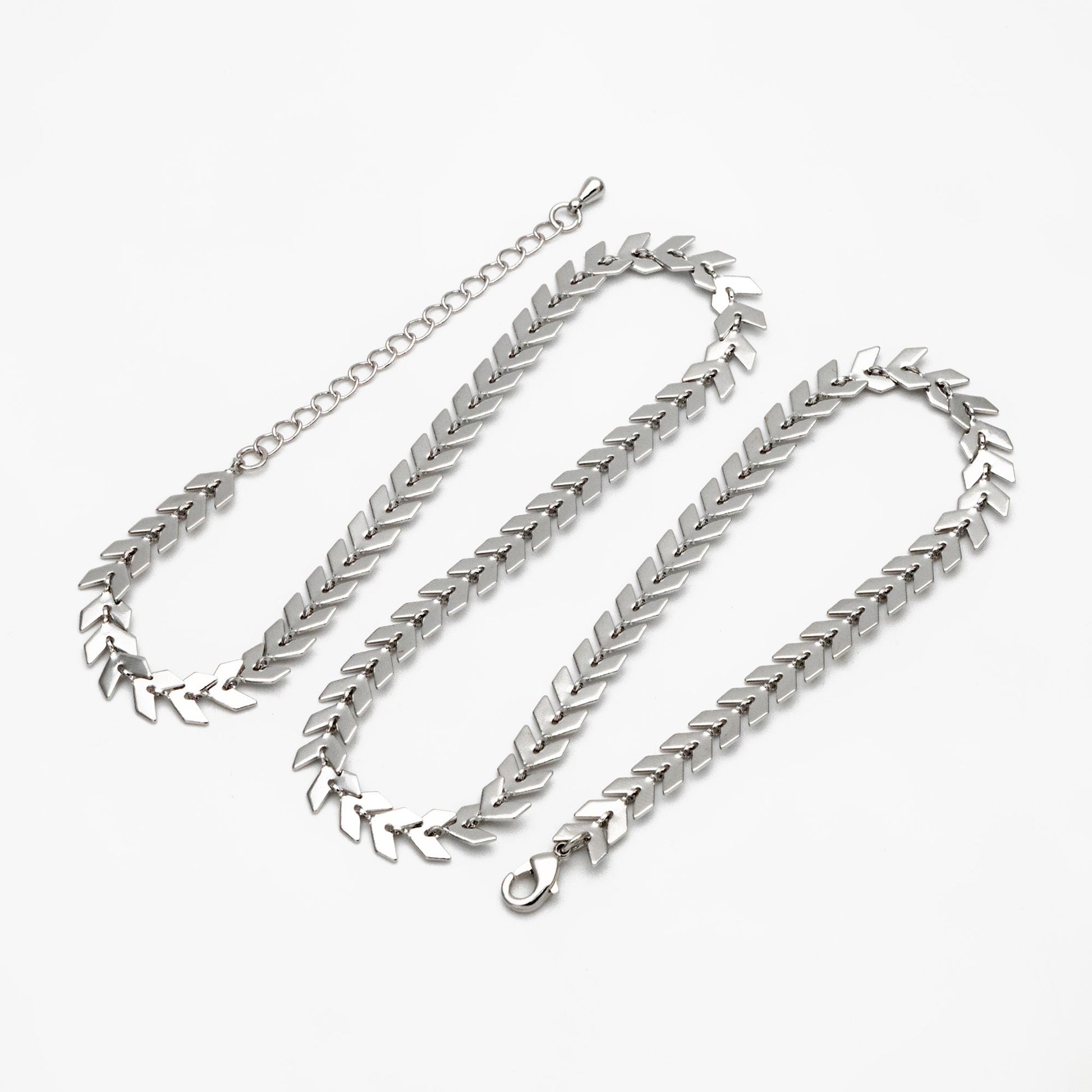 Gold/ Silver/ Rose Gold Flat Chevron Chain 6.3mm, Finished Bracelet/ Anklet/ Necklace with Extender Chain, Ready to Wear (#LK-156)