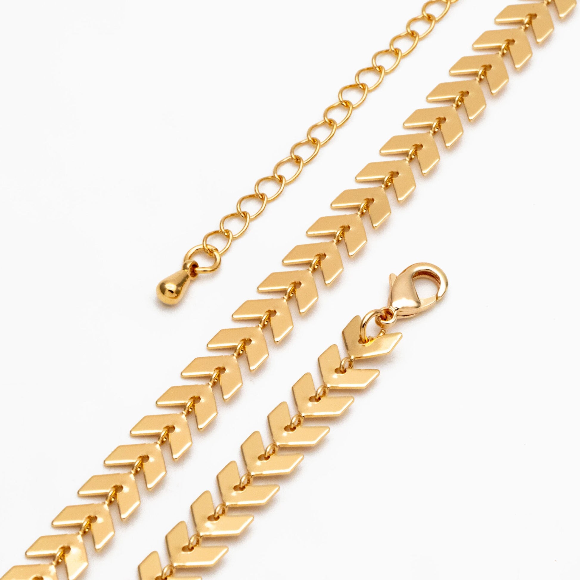 Gold/ Silver/ Rose Gold Flat Chevron Chain 6.3mm, Finished Bracelet/ Anklet/ Necklace with Extender Chain, Ready to Wear (#LK-156)