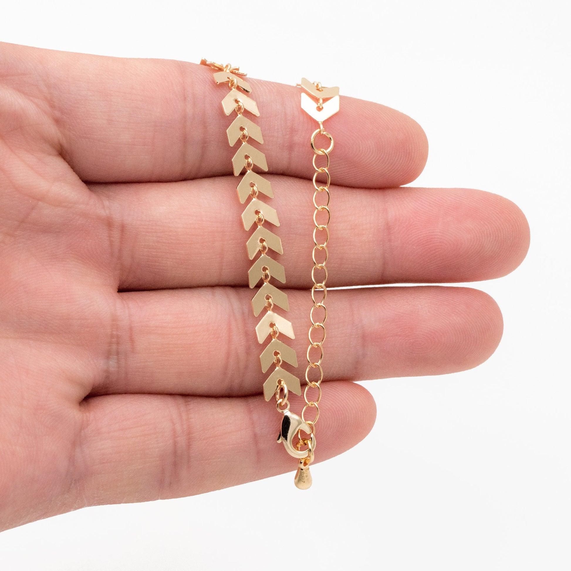 Gold/ Silver/ Rose Gold Flat Chevron Chain 6.3mm, Finished Bracelet/ Anklet/ Necklace with Extender Chain, Ready to Wear (#LK-156)