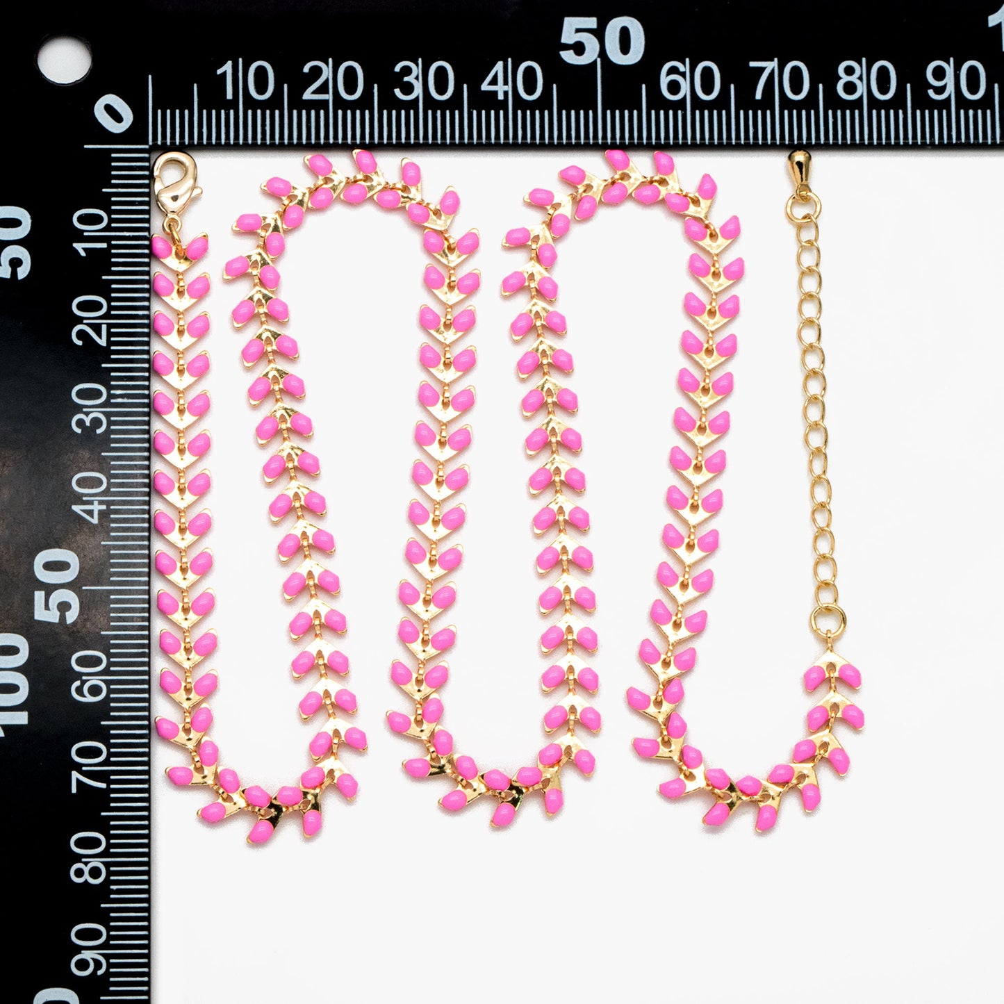 Gold Enamel Chevron Chain 6.3mm, Finished Bracelet/ Anklet/ Necklace with Extender Chain, 16-18 inch Adjustable, Ready to Wear (#LK-160)