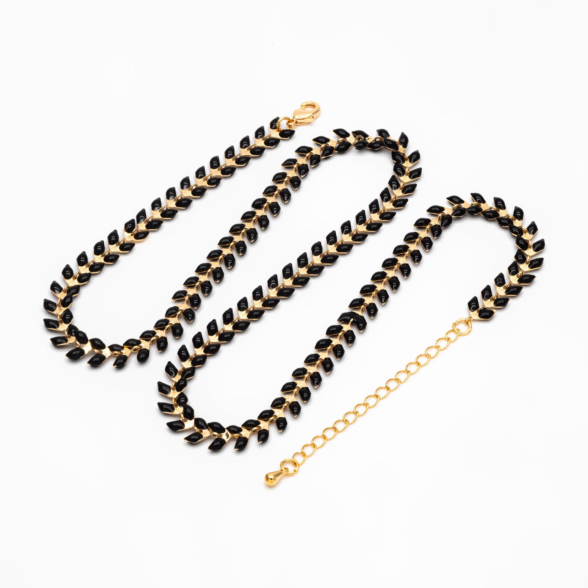 Gold Enamel Chevron Chain 6.3mm, Finished Bracelet/ Anklet/ Necklace with Extender Chain, 16-18 inch Adjustable, Ready to Wear (#LK-160)