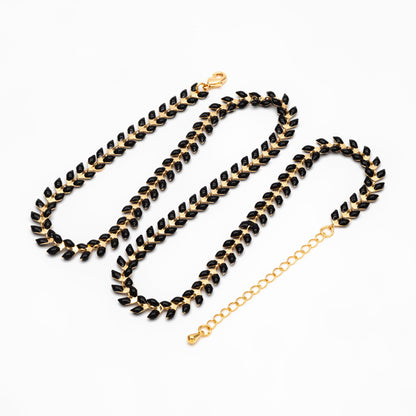 Gold Enamel Chevron Chain 6.3mm, Finished Bracelet/ Anklet/ Necklace with Extender Chain, 16-18 inch Adjustable, Ready to Wear (#LK-160)