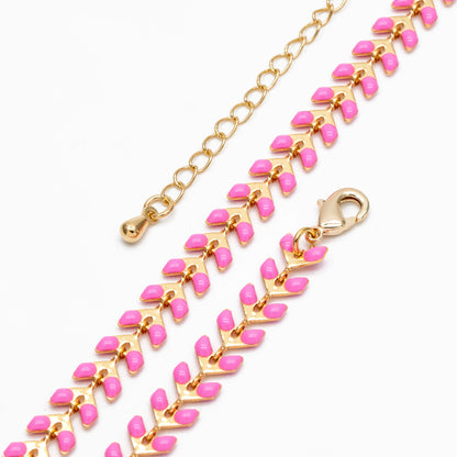 Gold Enamel Chevron Chain 6.3mm, Finished Bracelet/ Anklet/ Necklace with Extender Chain, 16-18 inch Adjustable, Ready to Wear (#LK-160)