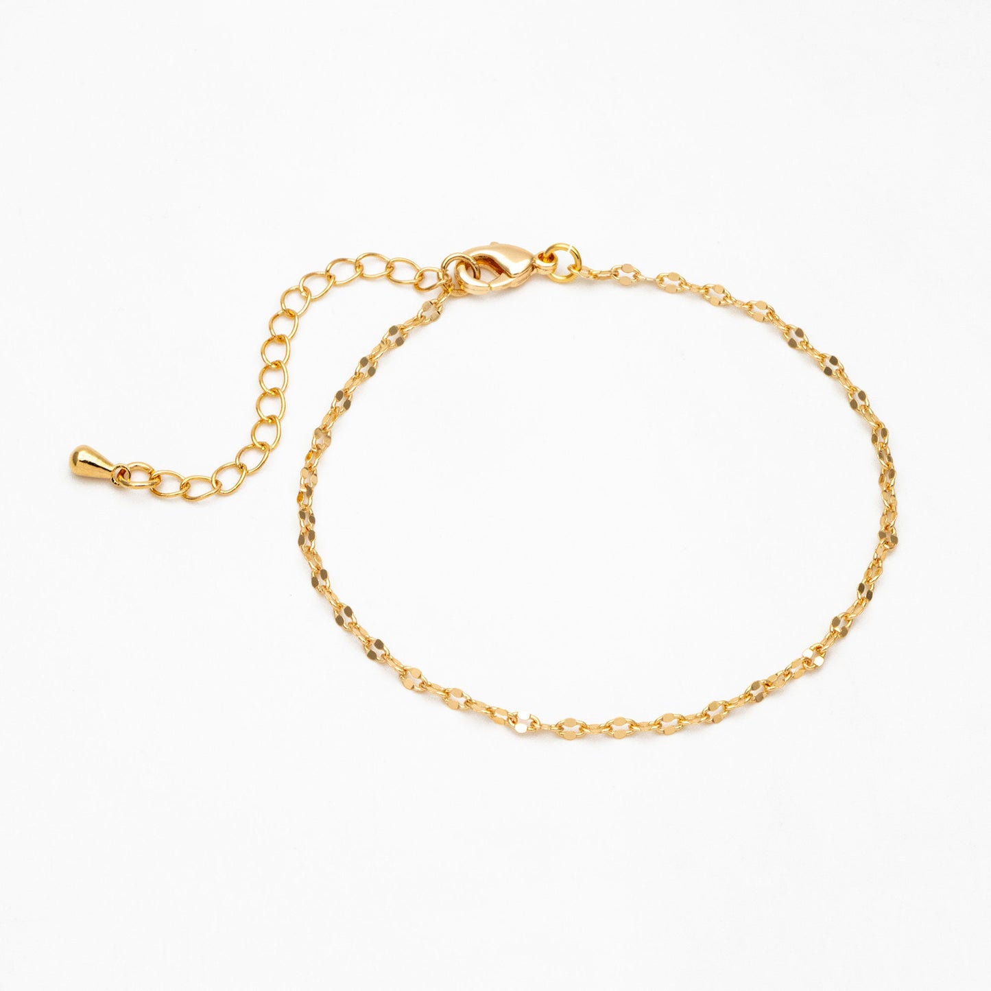 Gold Flat Cable Chains 1.6/ 2.1/ 2.3mm, Finished Bracelet/ Anklet/ Necklace with Extender Chain, Ready to Wear (#LK-163)