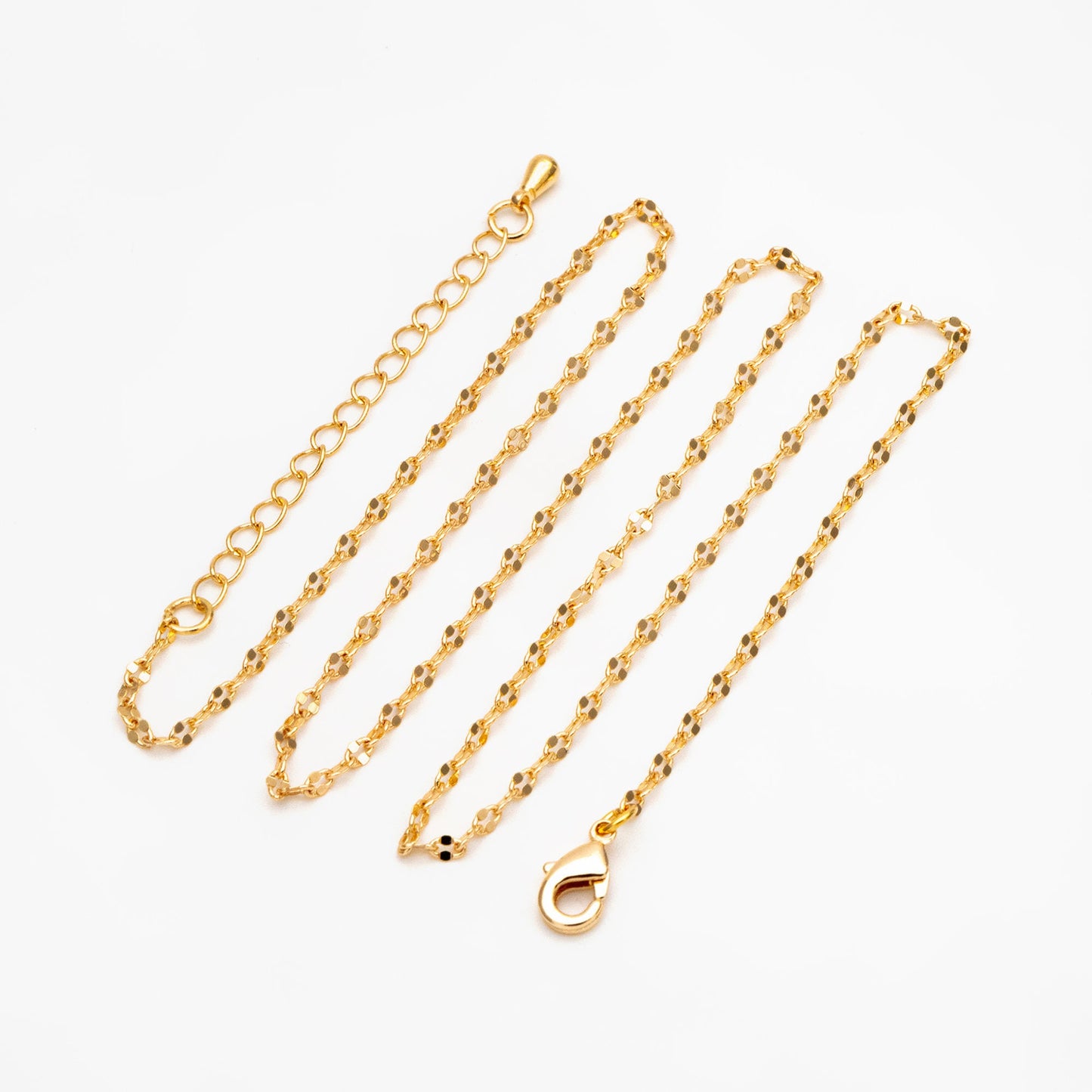 Gold Flat Cable Chains 1.6/ 2.1/ 2.3mm, Finished Bracelet/ Anklet/ Necklace with Extender Chain, Ready to Wear (#LK-163)