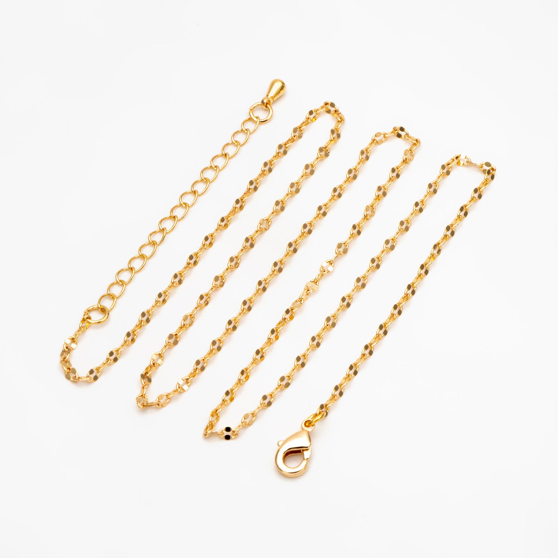 Gold Flat Cable Chains 1.6/ 2.1/ 2.3mm, Finished Bracelet/ Anklet/ Necklace with Extender Chain, Ready to Wear (#LK-163)