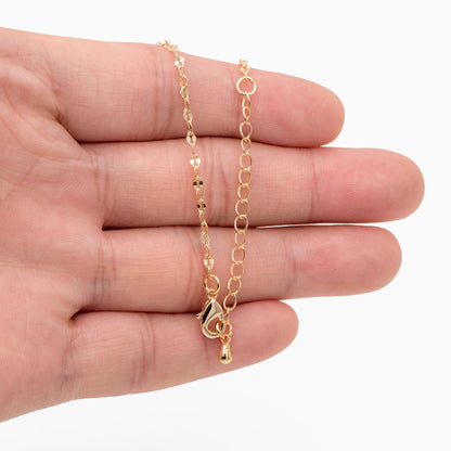 Gold Flat Cable Chains 1.6/ 2.1/ 2.3mm, Finished Bracelet/ Anklet/ Necklace with Extender Chain, Ready to Wear (#LK-163)