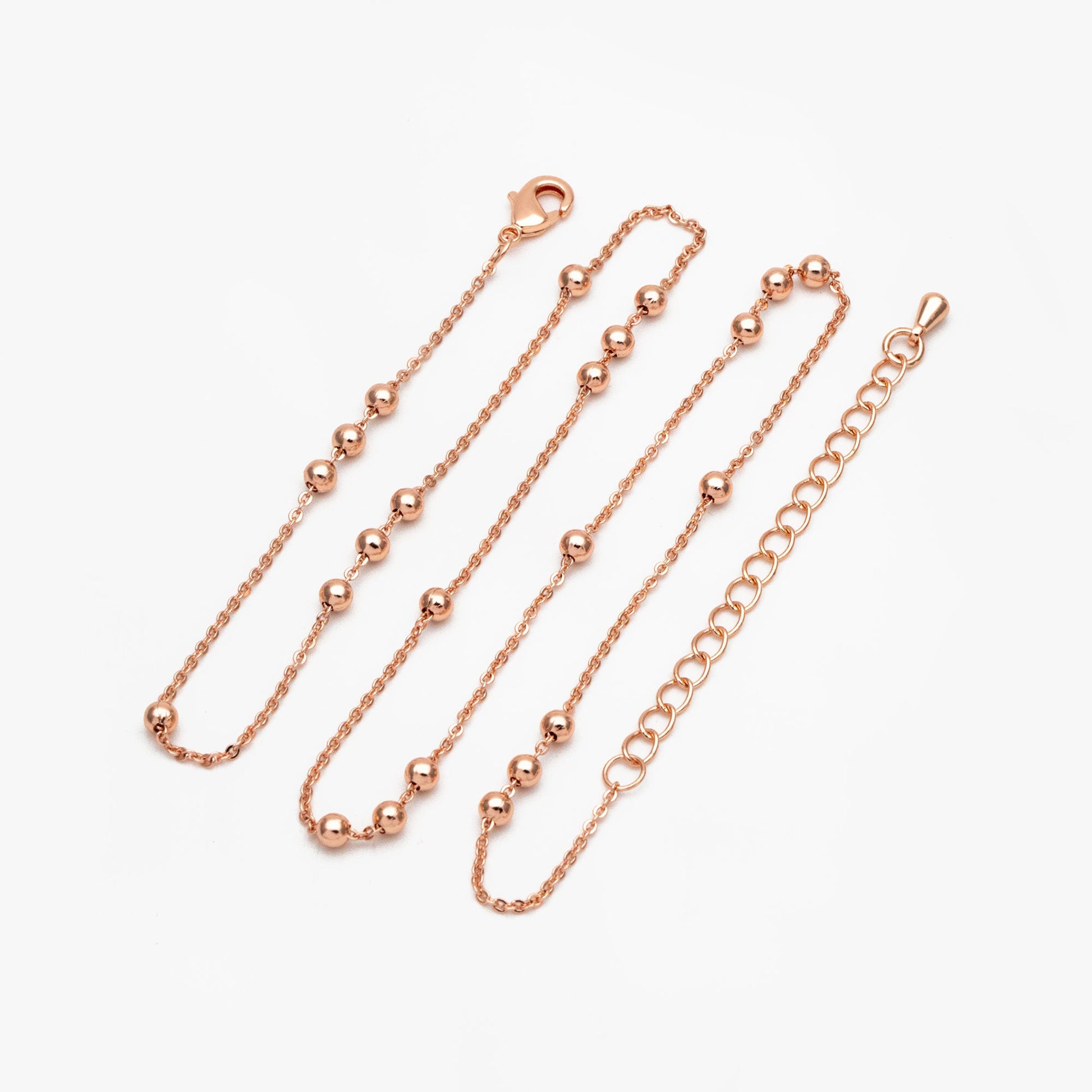 Gold/ Silver/ Rose Gold Beaded Chains, Finished Bracelet/ Anklet/ Necklace with Extender Chain, Ready to Wear (#LK-165)