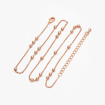 Gold/ Silver/ Rose Gold Beaded Chains, Finished Bracelet/ Anklet/ Necklace with Extender Chain, Ready to Wear (#LK-165)