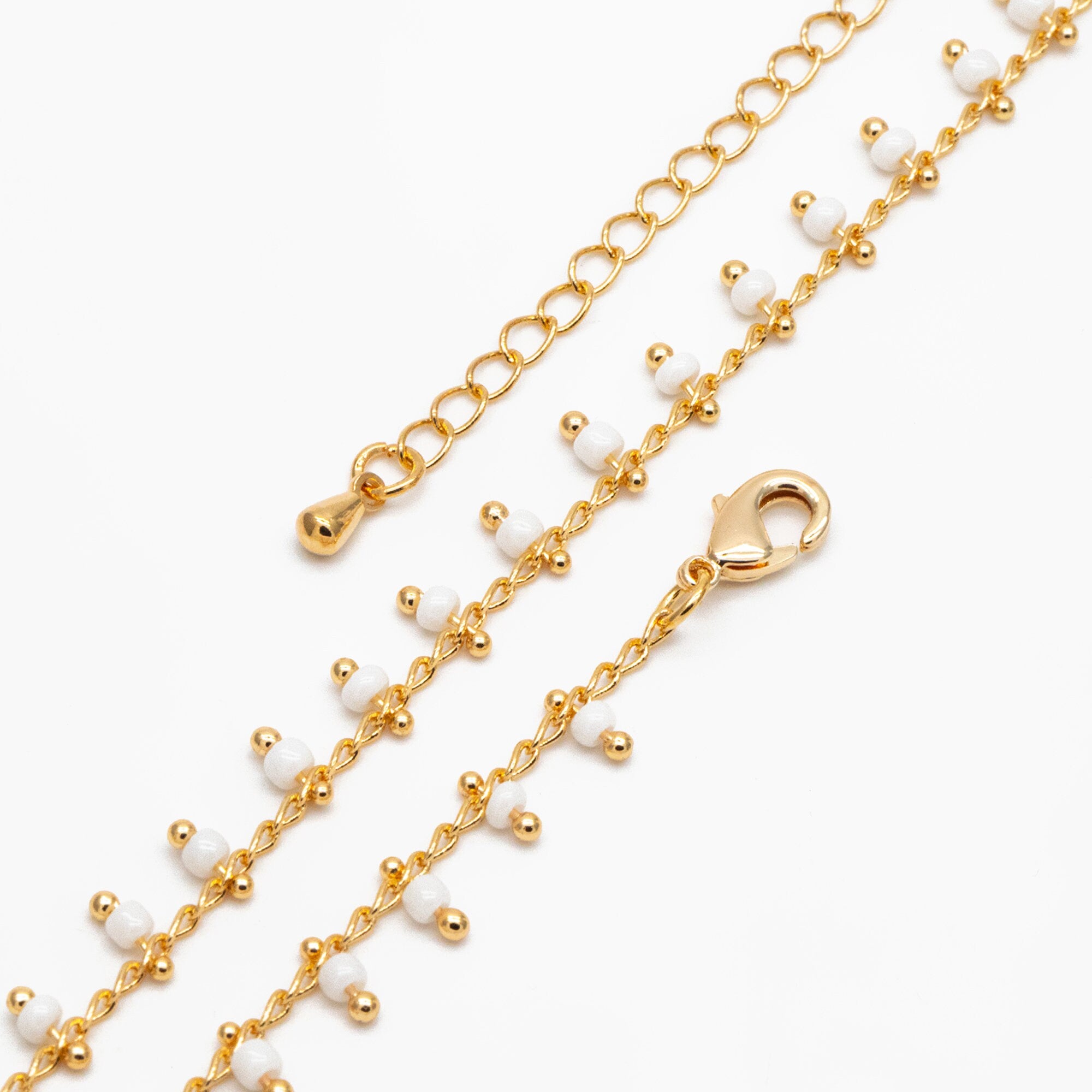 Gold Rainbow Beaded Chain, Finished Bracelet/ Anklet/ Necklace with Extender Chain, Ready to Wear (#LK-201)