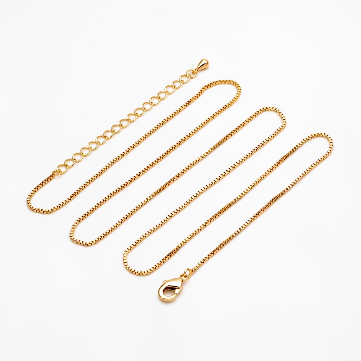 1pc Gold/ Rhodium plated Brass Box Chains 1mm, Finished Dainty Necklace with Extender Chain, 14-20 inch Ready to Wear (#LK-313)