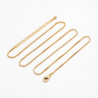 1pc Gold/ Rhodium plated Brass Box Chains 1mm, Finished Dainty Necklace with Extender Chain, 14-20 inch Ready to Wear (#LK-313)