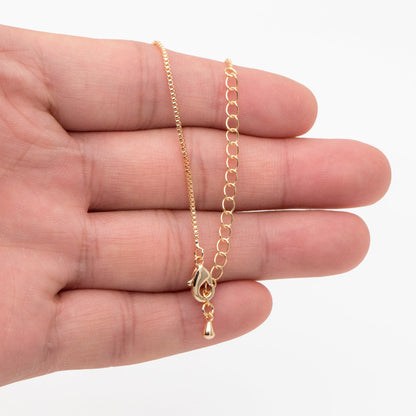 1pc Gold/ Rhodium plated Brass Box Chains 1mm, Finished Dainty Necklace with Extender Chain, 14-20 inch Ready to Wear (#LK-313)